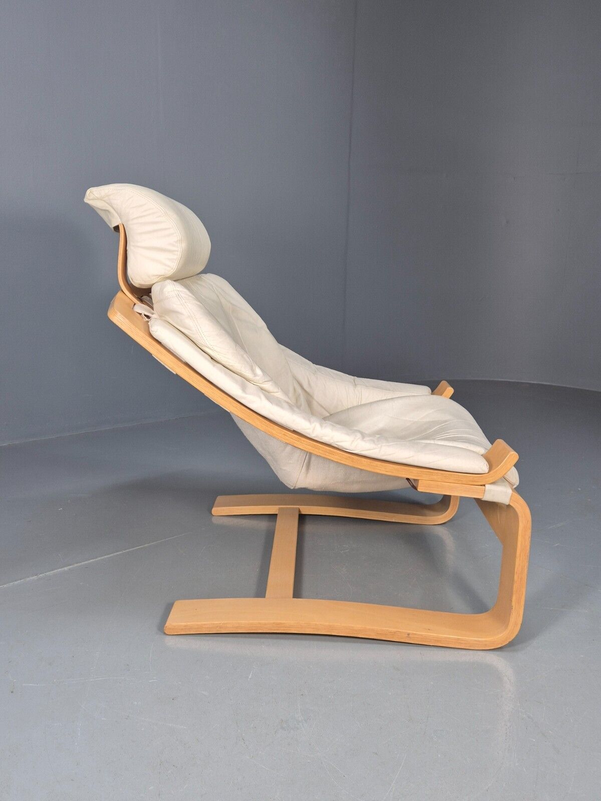 Vintage Swedish Lounge Chair Cream Leather Bentwood Krokken 1970 MCM EB8510 MBEN - UKDK FURNITURE