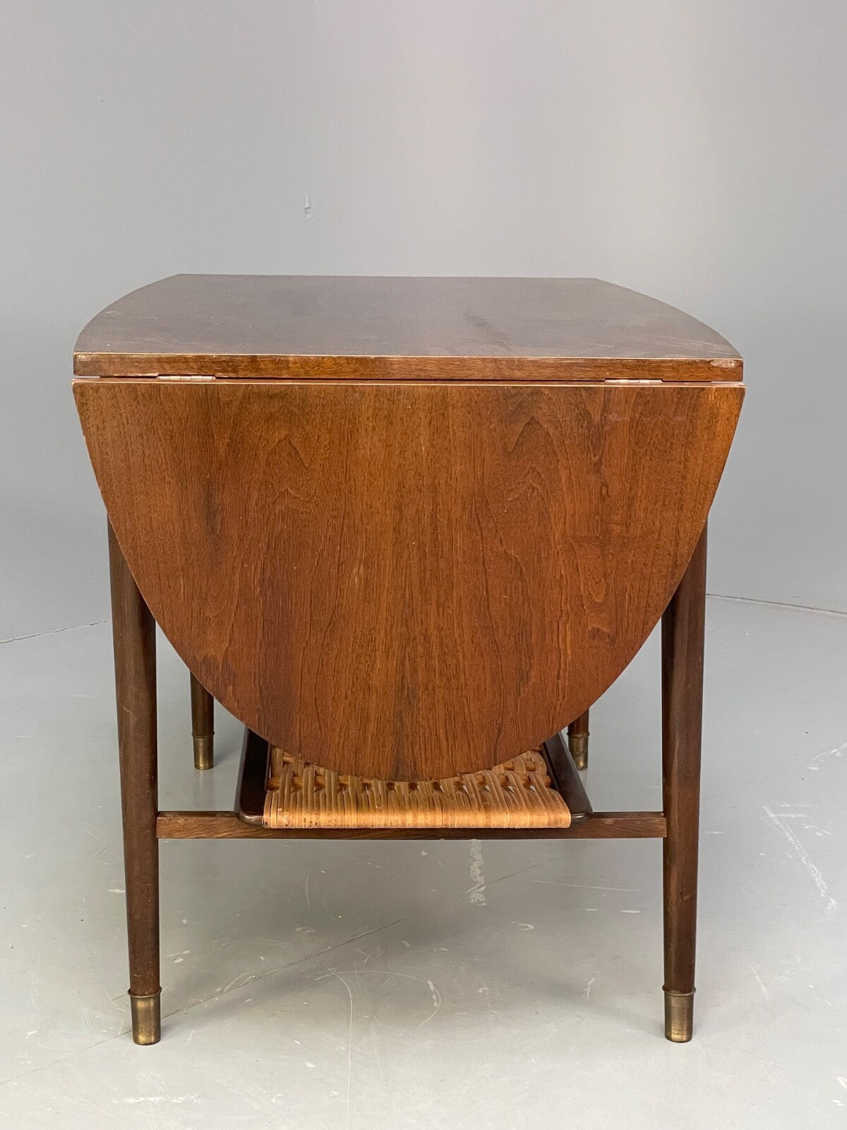 Vintage Walnut Extending Coffee Table Rattan Shelf Drawers 1950s EB9441 MWOO - UKDK FURNITURE