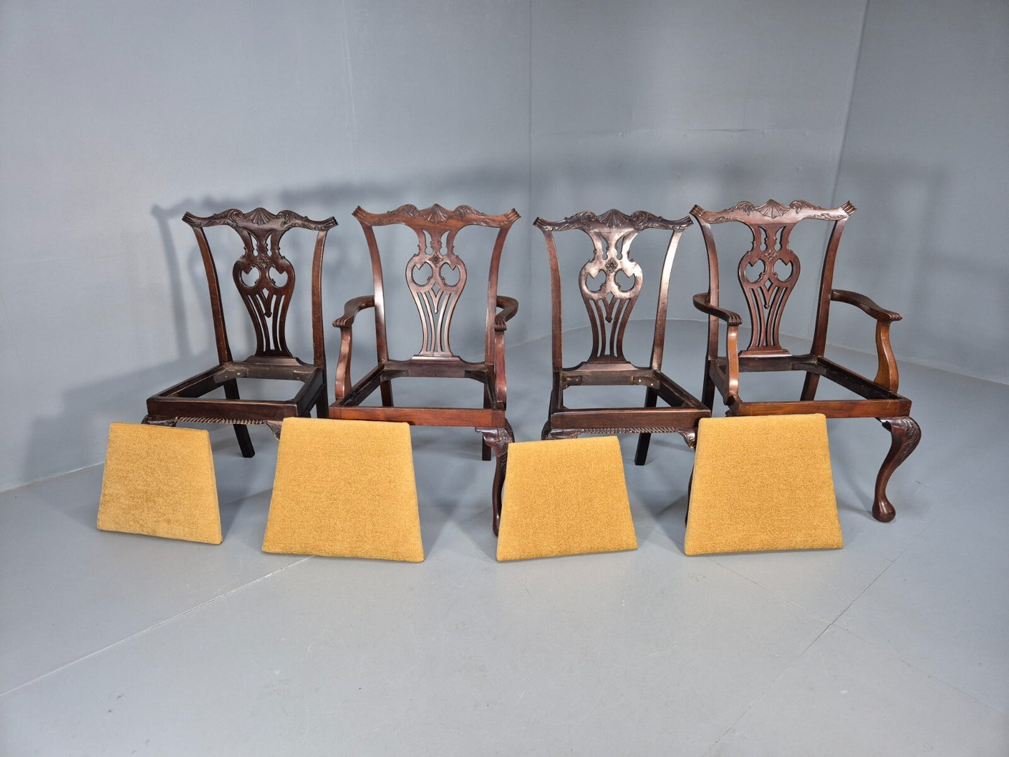 4 Antique Chippendale Revival Mahogany Dining Chairs 1900s EB9480 VDIN - UKDK FURNITURE