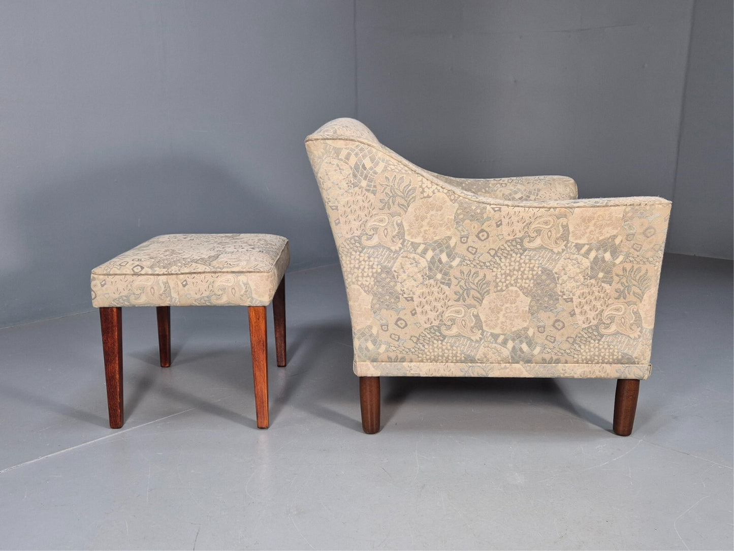 Vintage Danish Lounge Chair with Ottoman Floral Cotton 1980s Retro EB9594 MNOR - UKDK FURNITURE