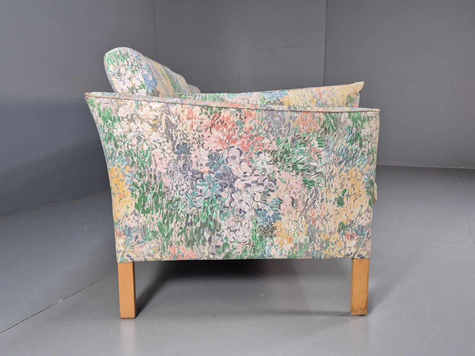 Vintage Two Seater Sofa Danish Mid Century Floral Fabric Beech Legs EB9584 M3SS - UKDK FURNITURE