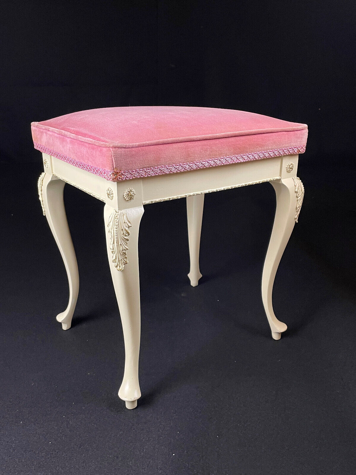Danish Cream Footstool with Pink Velour Cushion Vintage EB4108 VWOO - UKDK FURNITURE