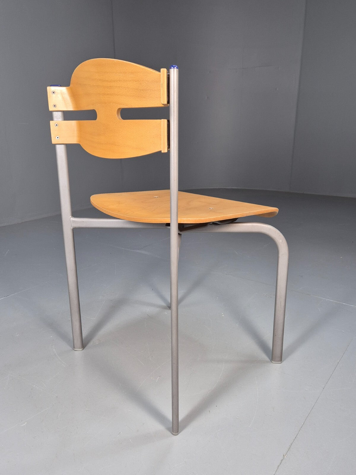Vintage Danish Industrial Chair Grey Metal Frame Plywood Seat Retro EB9479 MSTA - UKDK FURNITURE
