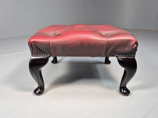 Vintage Red Leather Chesterfield Queen Anne Style Footstool Retro EB9389 VWOO - UKDK FURNITURE