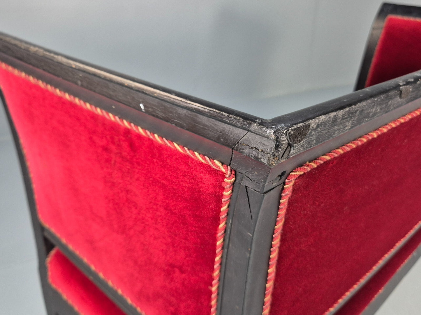 Vintage Danish Empire Style Sofa Red Velour Black Frame 1940s EB9632 V2SS - UKDK FURNITURE