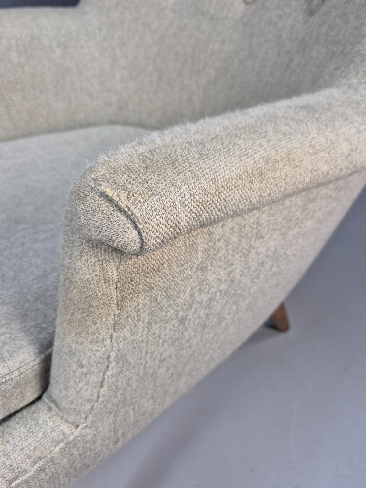 Mid Century Danish Chair Light Mint Grey Wool Oak Legs Vintage MNOR - UKDK FURNITURE