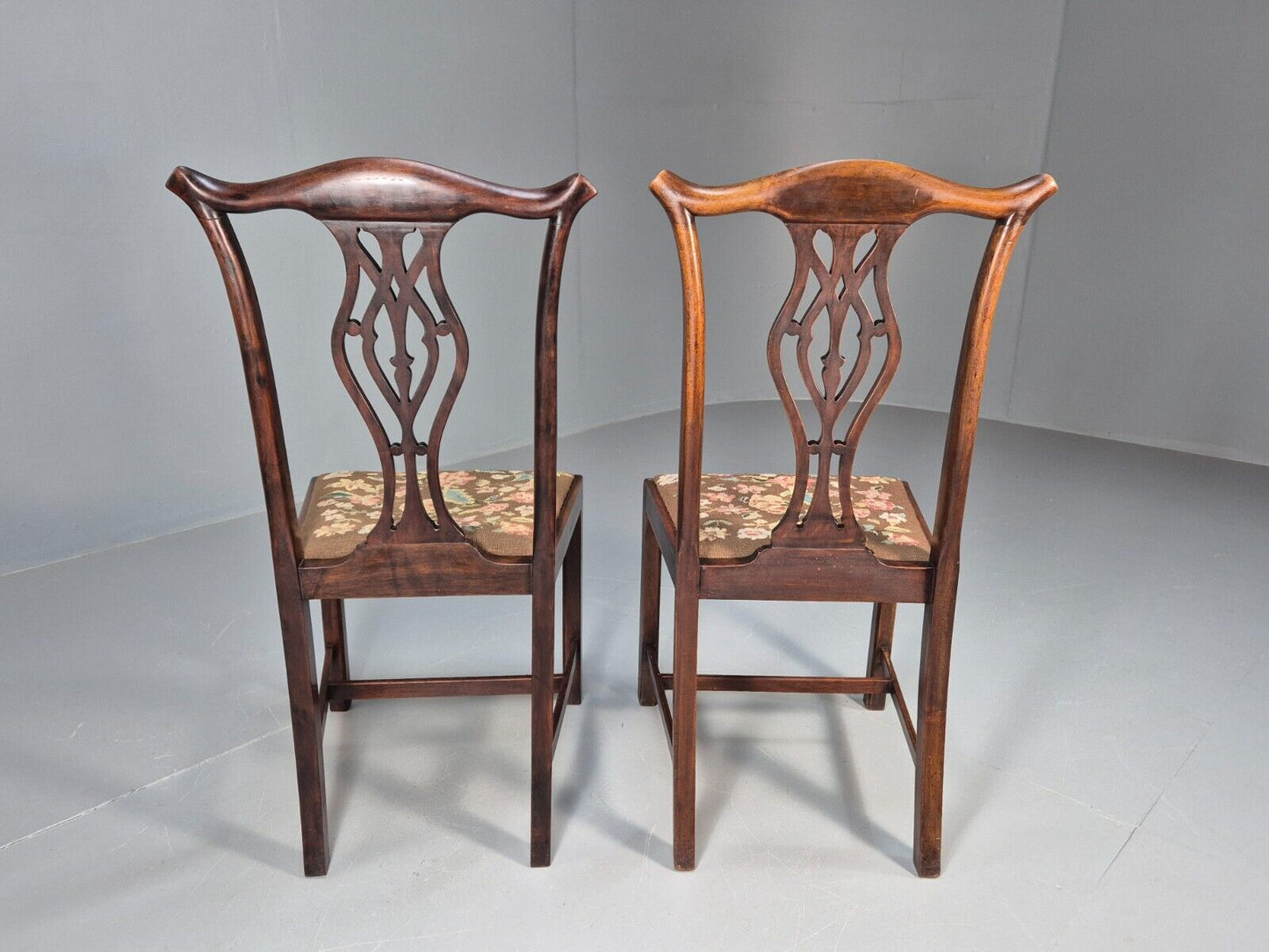 2 Antique Georgian Style Dining Chairs Mahogany Chippendale Style EB9147 VDIN - UKDK FURNITURE