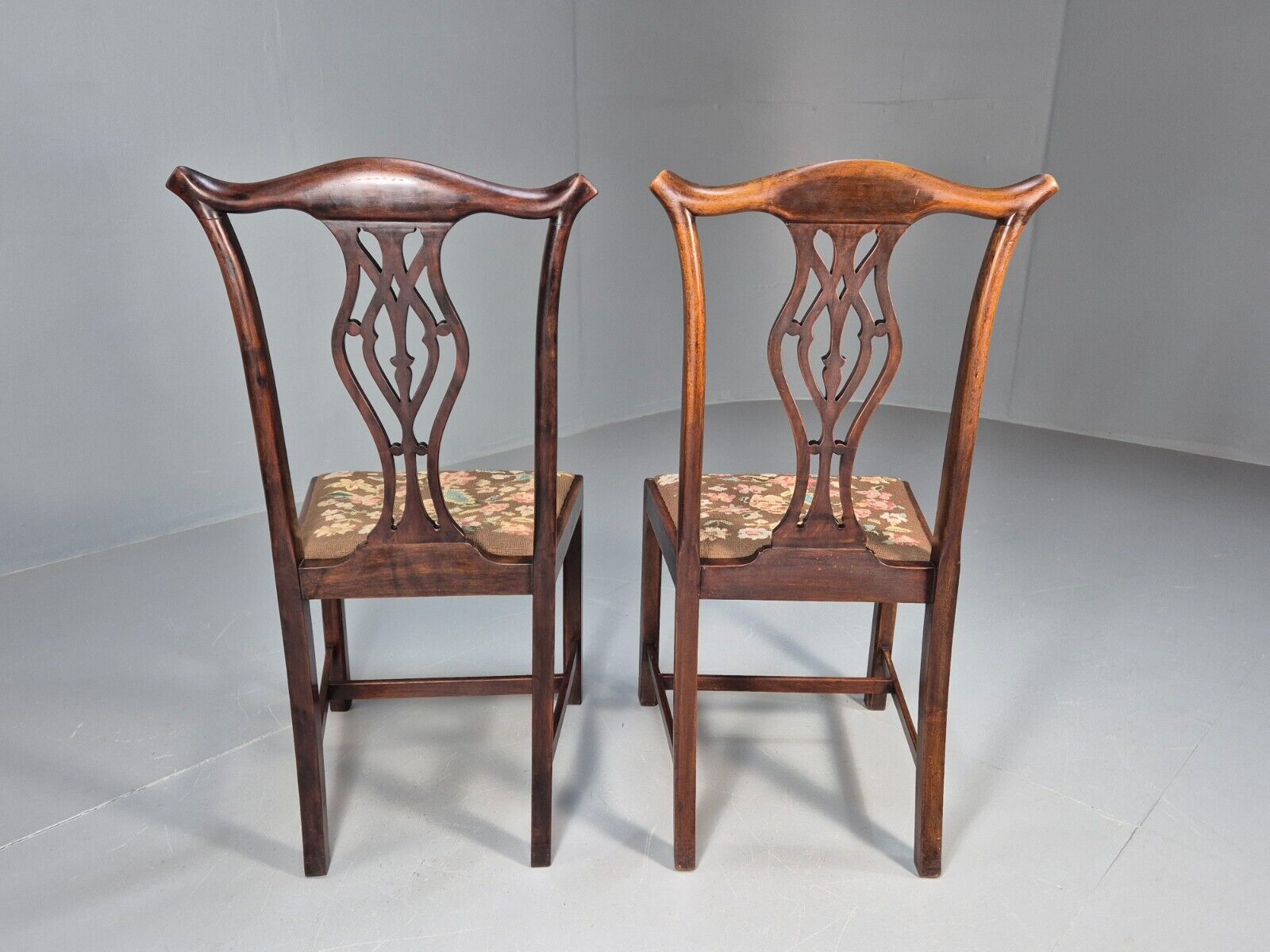 2 Antique Georgian Style Dining Chairs Mahogany Chippendale Style EB9147 VDIN - UKDK FURNITURE
