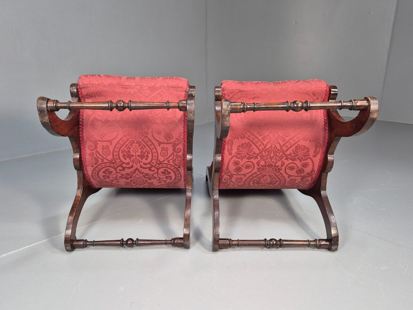 2 Vintage Slipper Chairs Pink Cotton Rosewood Inlay Antique EB8874 VCLO - UKDK FURNITURE