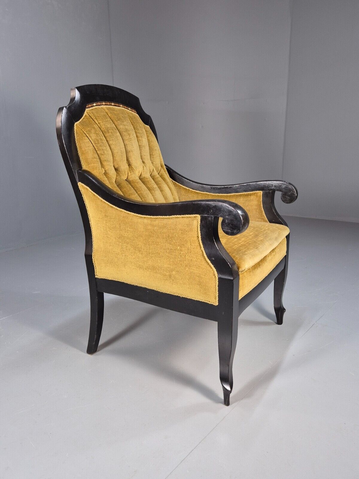 Vintage danish Lounge Chair Gold Velour Wood Frame Empire Style EB8933 VCLO - UKDK FURNITURE
