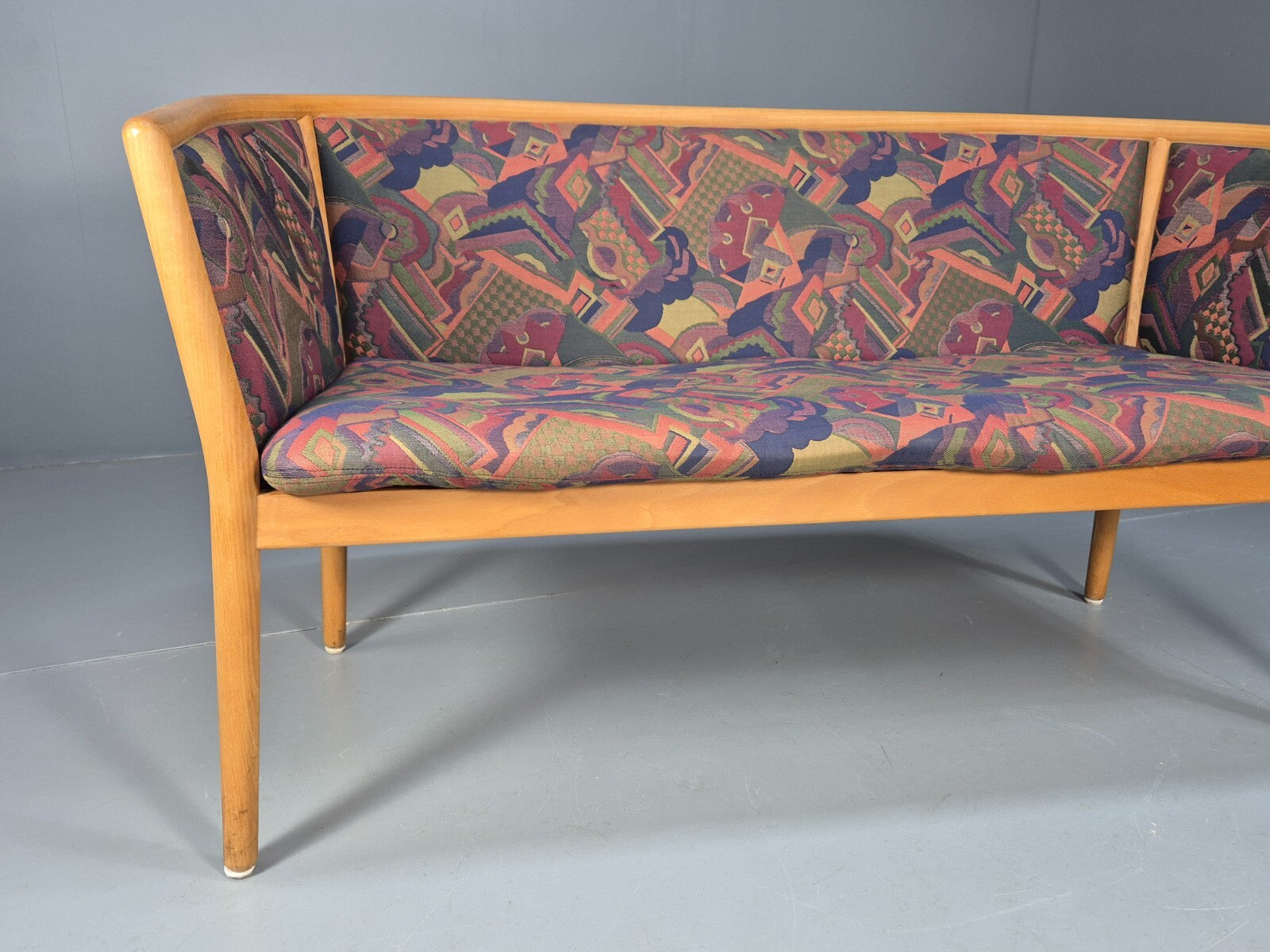 Vintage 2 Seater Sofa Curved Beech Frame Multicoloured 1980s Danish EB9290 M2SS - UKDK FURNITURE