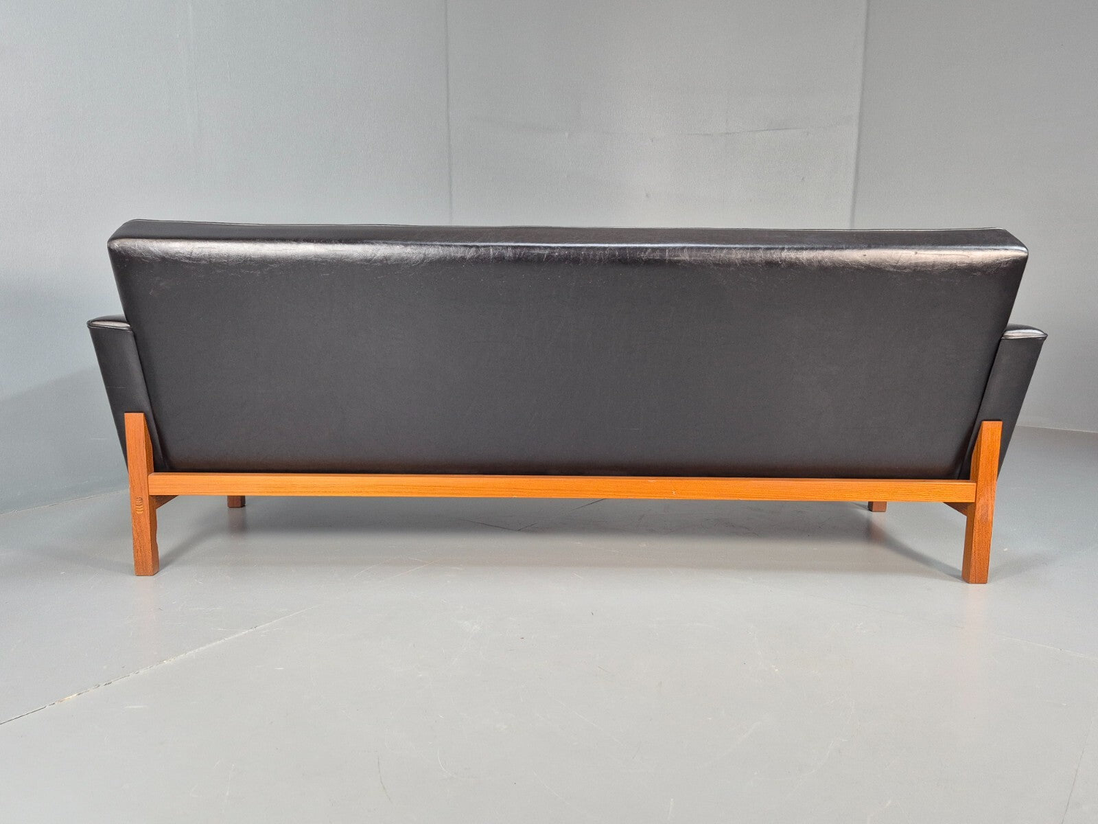 Vintage 3 Seater Sofa Black Leather Teak Frame Futura Mobler Mid Century M3SS - UKDK FURNITURE