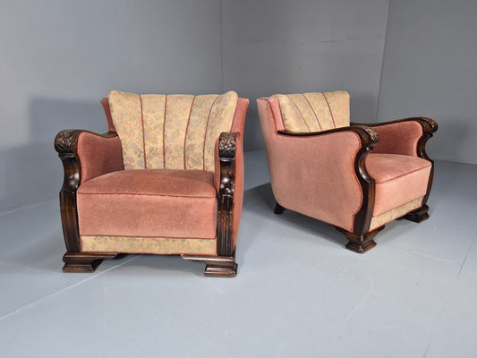 2 Vintage Danish Pink and Cream Art Deco Lounge Chairs 1940s EB9667 VCLO - UKDK FURNITURE