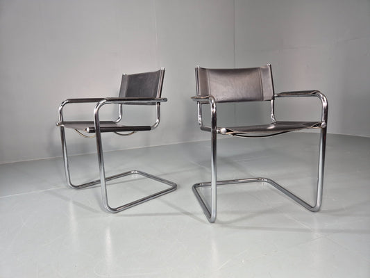 2 Leather and Chrome Elbow Chair Bauhaus Style Vintage 1980s Retro EB11214 MNOR1
