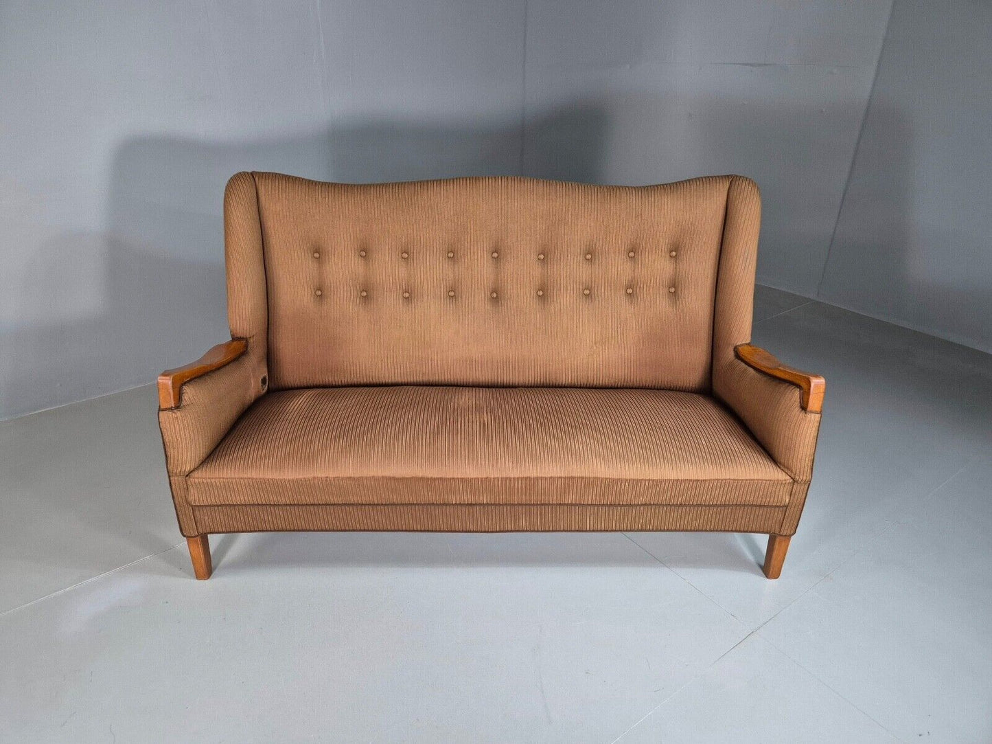 Vintage Danish 3 Seat Sofa Brown Wool High Back 1950s Retro MCM EB7504 M3SS - UKDK FURNITURE