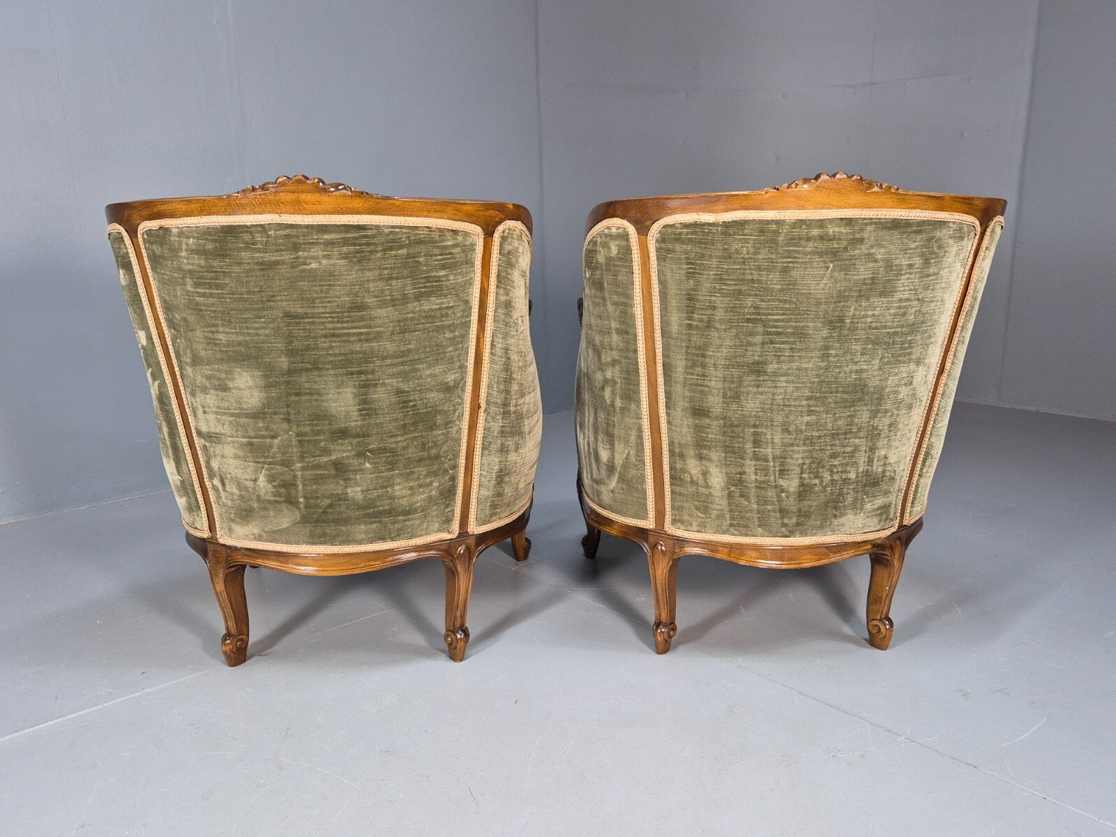 2 Vintage Rococo Armchairs 1920s Danish Green and Floral Antique EB9555 VCLO - UKDK FURNITURE