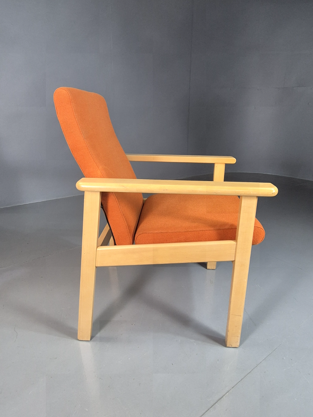 Vintage Danish Elbow Chair Orange Wool Beech Frame 1980s Retro EB7197 MNOR - UKDK FURNITURE