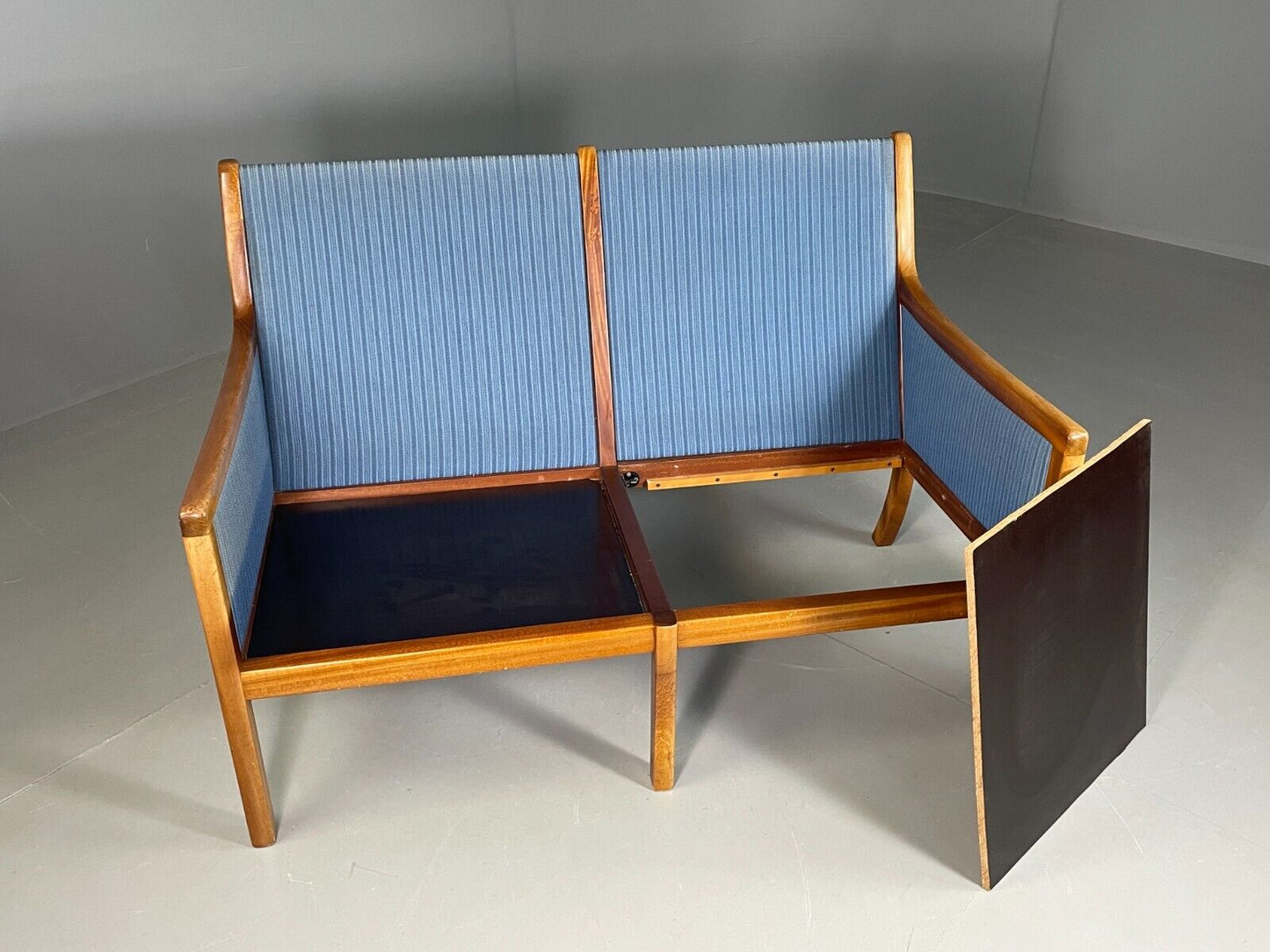 Vintage Danish 2 Seat Sofa Mahogany Frame Blue Cotton Wanscher MCM EB6970 M2SS - UKDK FURNITURE
