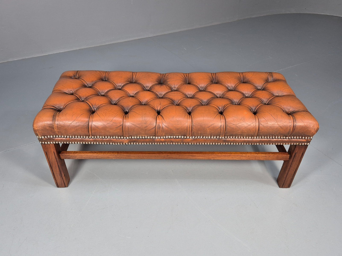 Vintage Georgian Style Leather Upholstered Buttoned Long Ottoman  EB10623 MFOO3