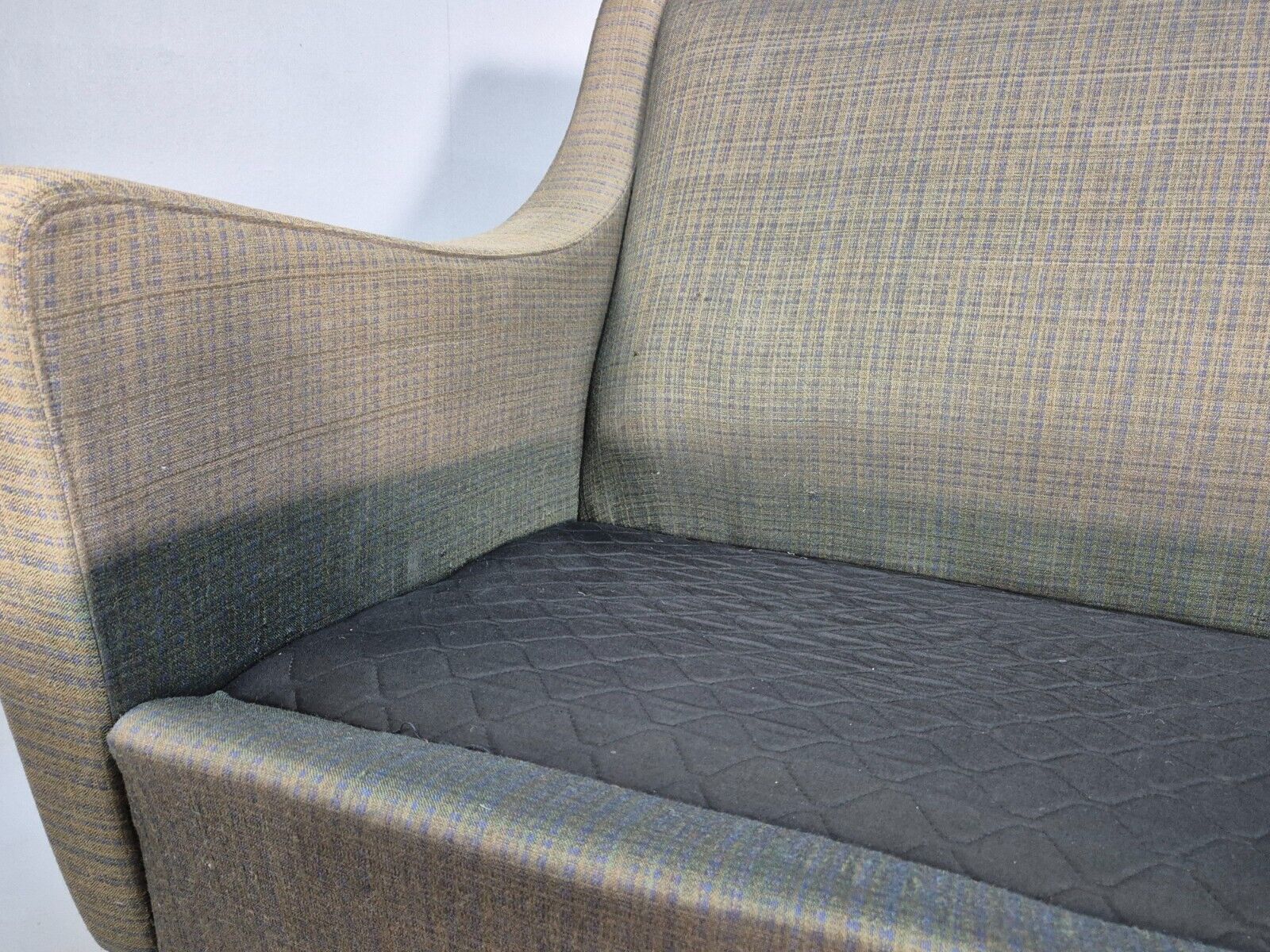 Vintage Danish 4 Seat Sofa Blue Green Wool Teak Legs MCM 1960s Retro EB8742 M4SS - UKDK FURNITURE