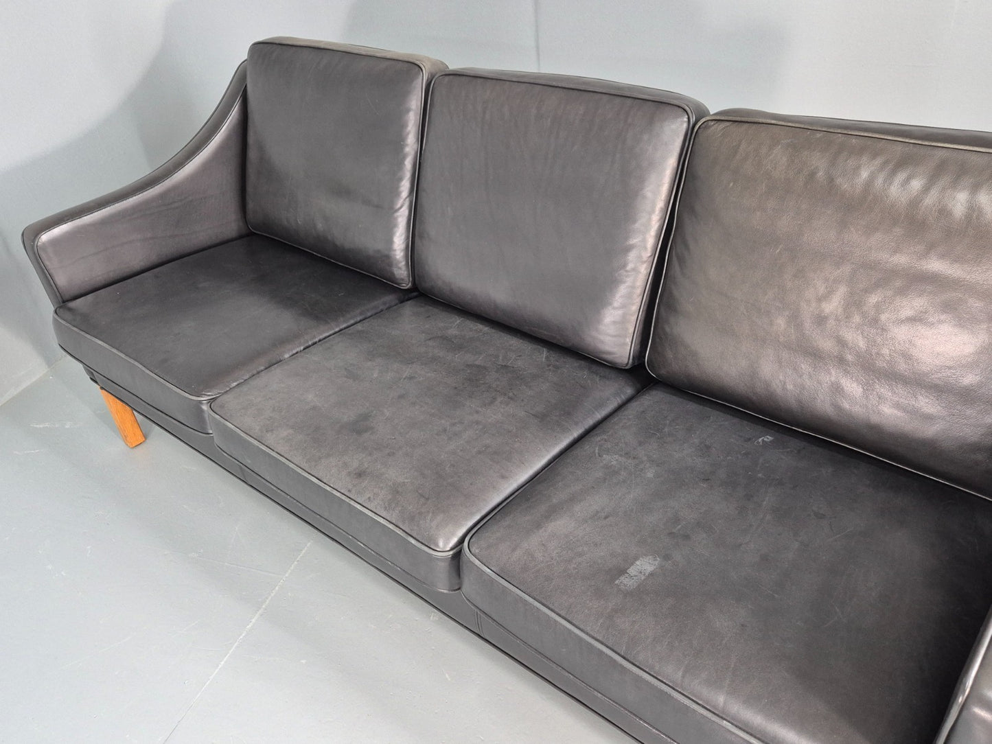 Vintage 3 Seat Sofa Black Leather Danish Hurup Mid Century Retro EB10475 M3SS23