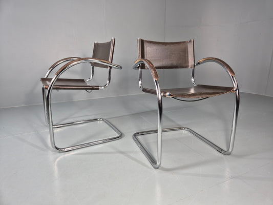 2 Bauhaus Style 1980s Chairs Leather and Chrome Retro Art Deco EB10980 MNOR1