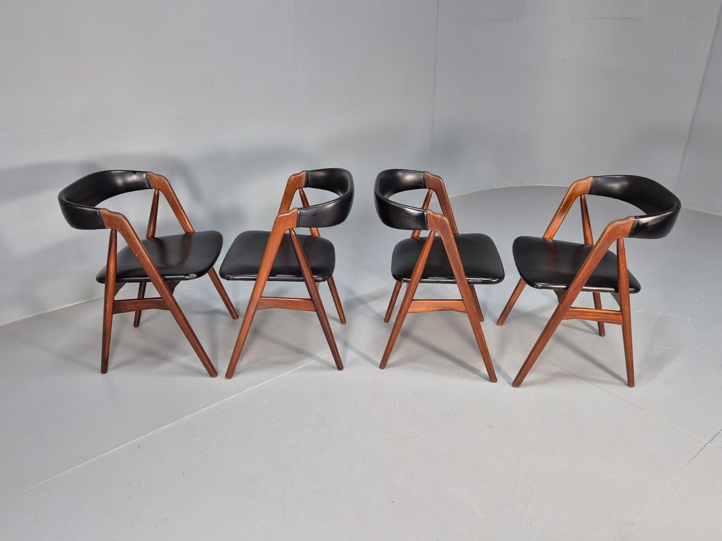 4 Teak Danish Dining Chairs by Farstrup 1960s Compass Model MCM EB9538 MDIN - UKDK FURNITURE