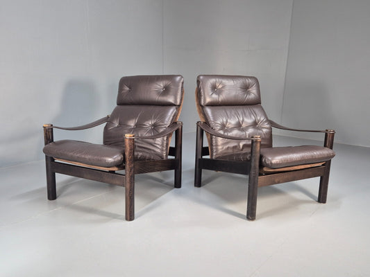 2 Vintage Danish Lounge Chairs Brown Leather Gehl Nissen Jeki Retro EB8786 MNOR - UKDK FURNITURE