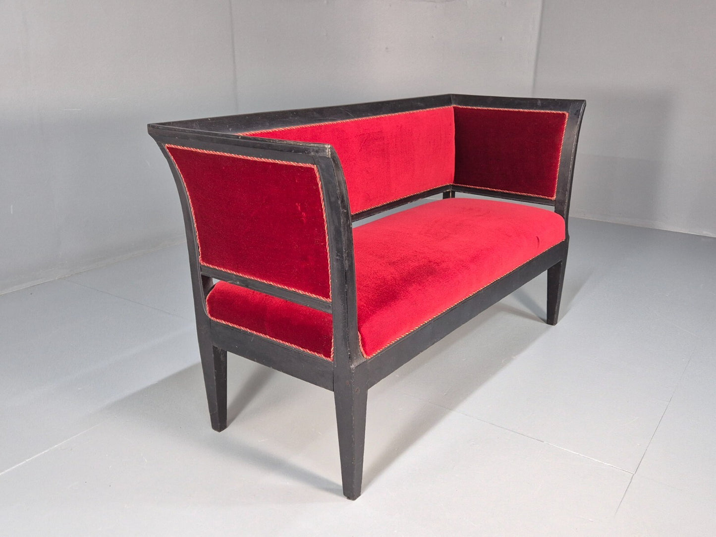 Vintage Danish Empire Style Sofa Red Velour Black Frame 1940s EB9632 V2SS - UKDK FURNITURE