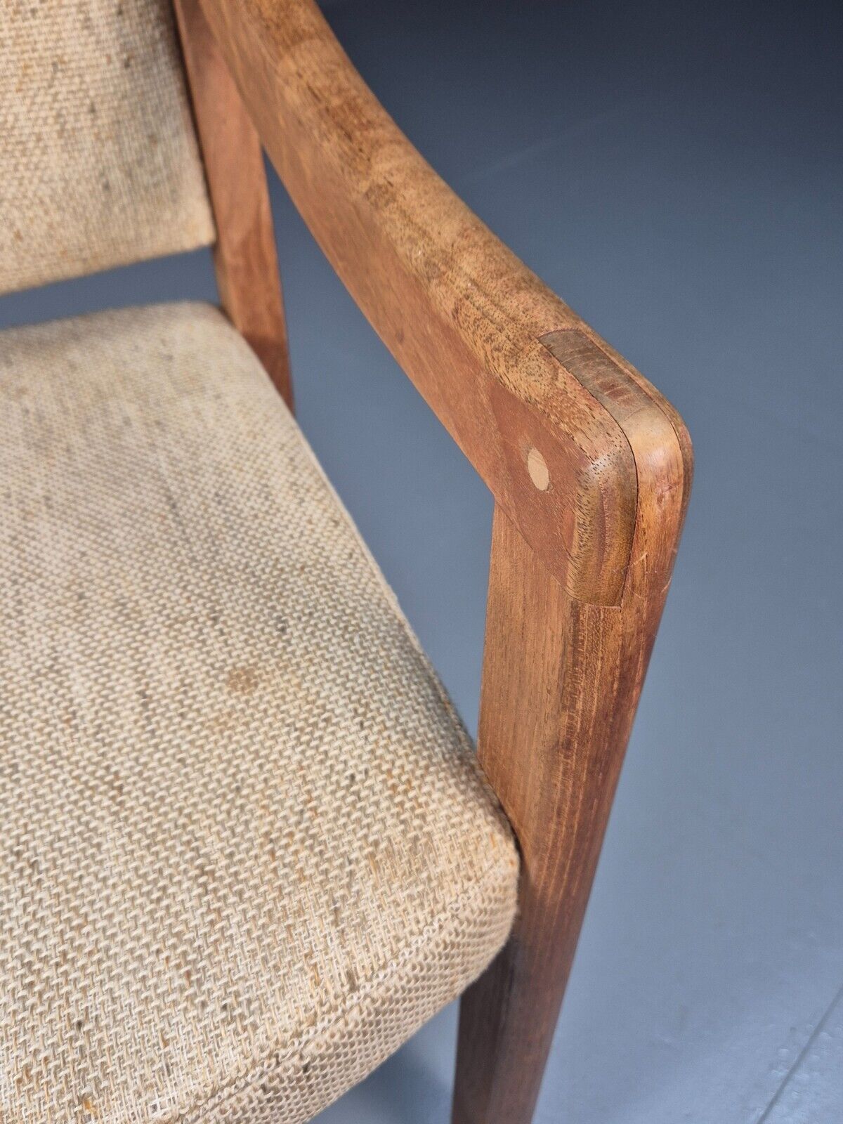 Vintage Danish Elbow Chair Beige Wool Teak Retro MCM 1970s EB9156 MDIN - UKDK FURNITURE