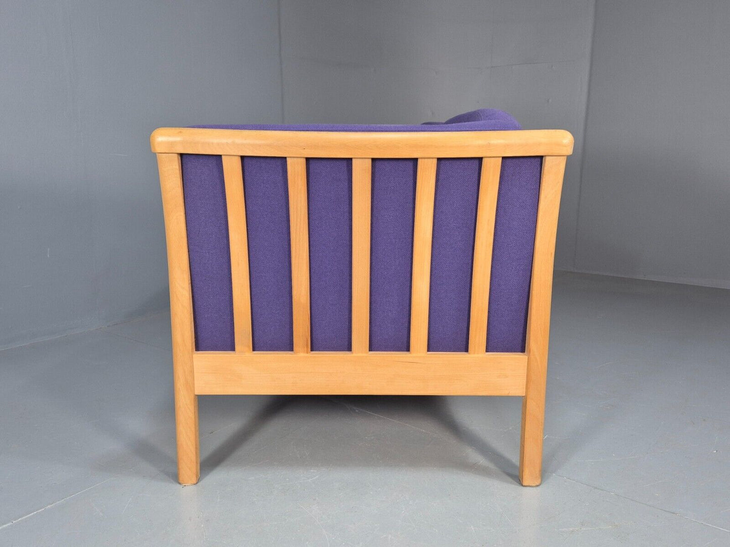 Vintage 2 Seat Sofa Purple Wool Beech End Stouby 1980s Retro MCM EB8575 M2SS - UKDK FURNITURE