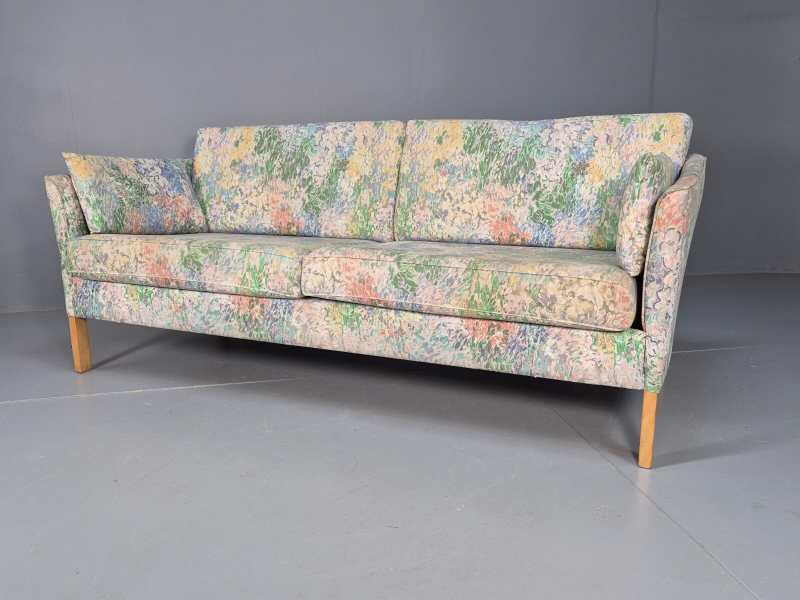 Vintage Two Seater Sofa Danish Mid Century Floral Fabric Beech Legs EB9584 M3SS - UKDK FURNITURE