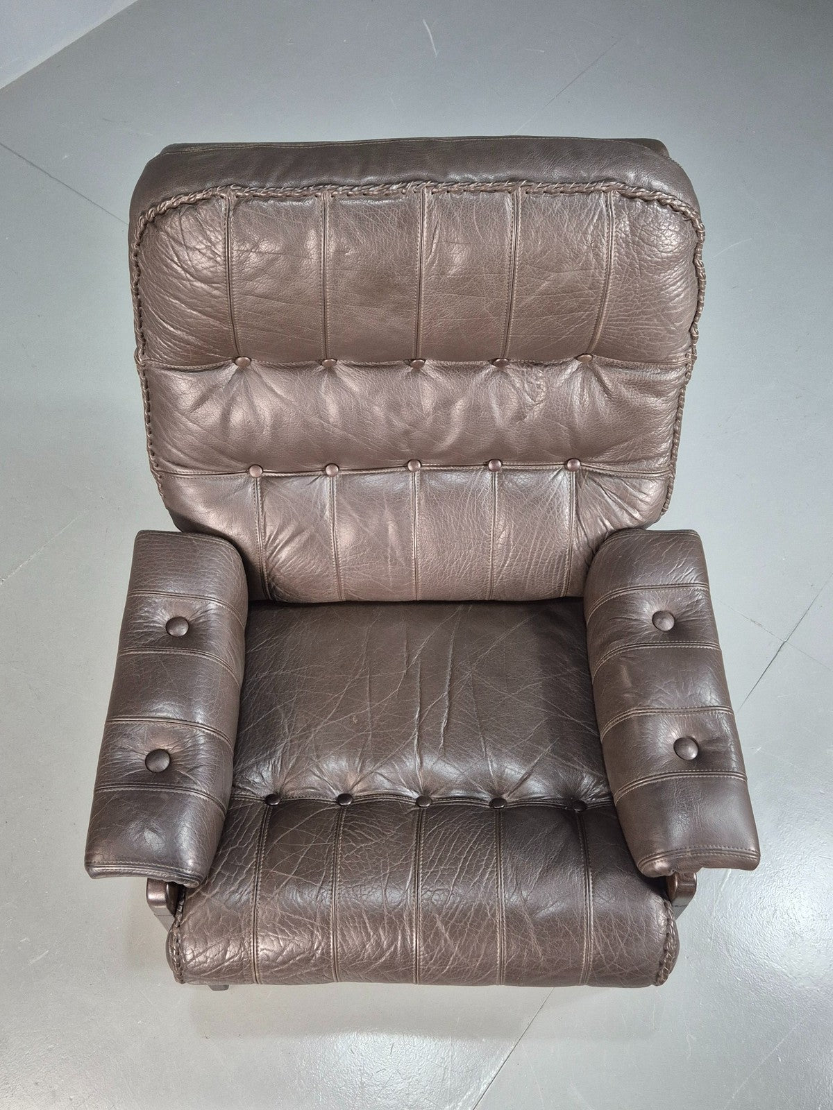 Vintage Mid Century Danish Leather Lounge Chair Stitched Detail Retro 70s EB823915