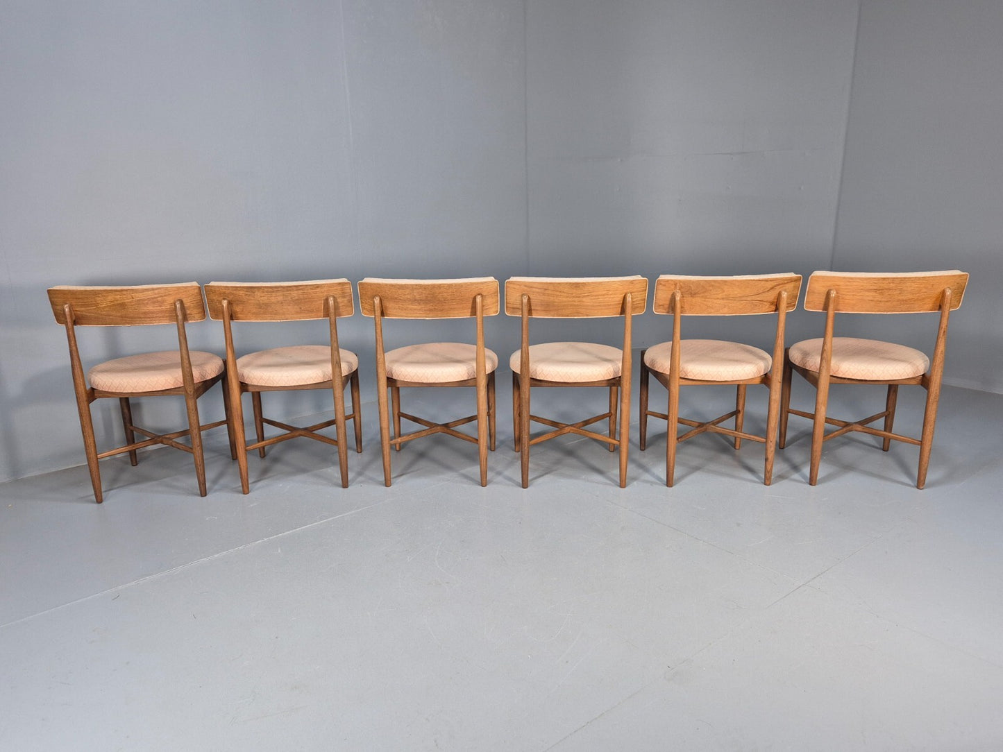 6 G Plan Round Seat Dining Chairs Pink Cotton Upholstery 1970s Retro EB9494 MDIN - UKDK FURNITURE