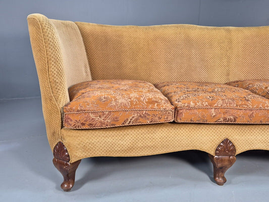 Vintage Danish Banana Sofa Gold Velour Carved Legs 1920s Antique Eb8055 V3SS - UKDK FURNITURE