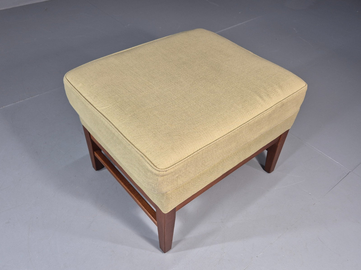 Mid Century Footstool Danish Vintage Green Wool Teak Frame 1970s EB11034 MFOO12