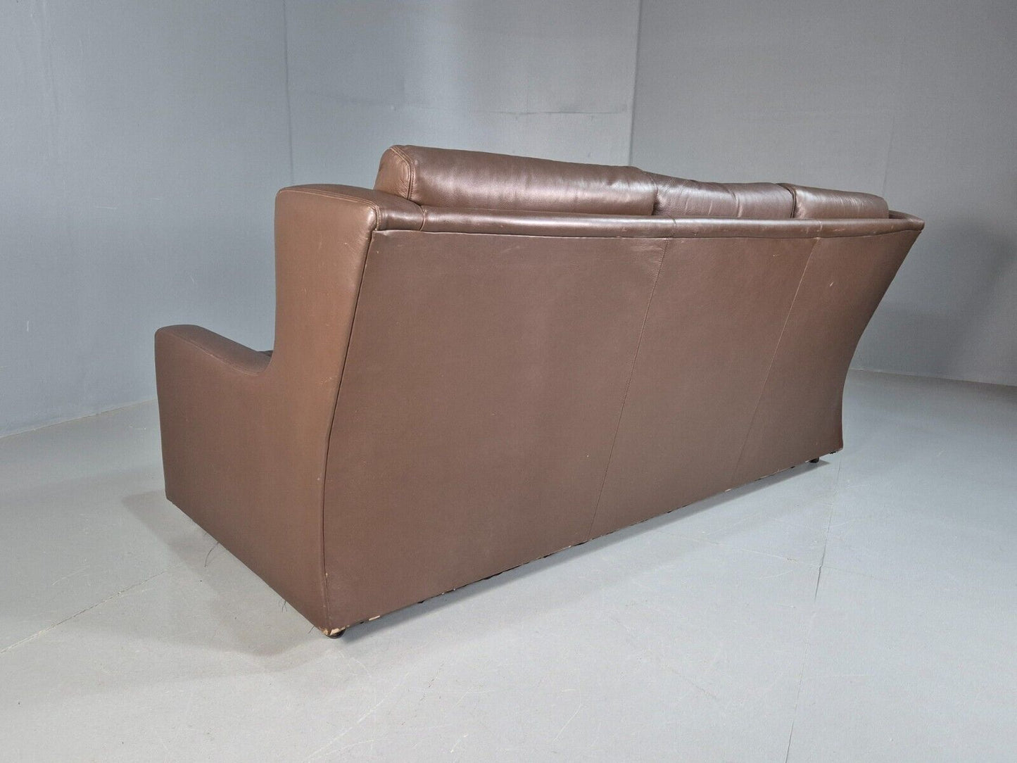Vintage Danish 3 Seat Sofa Brown Leather Wing Back 1970s Retro MCM EB7977 M3SS - UKDK FURNITURE