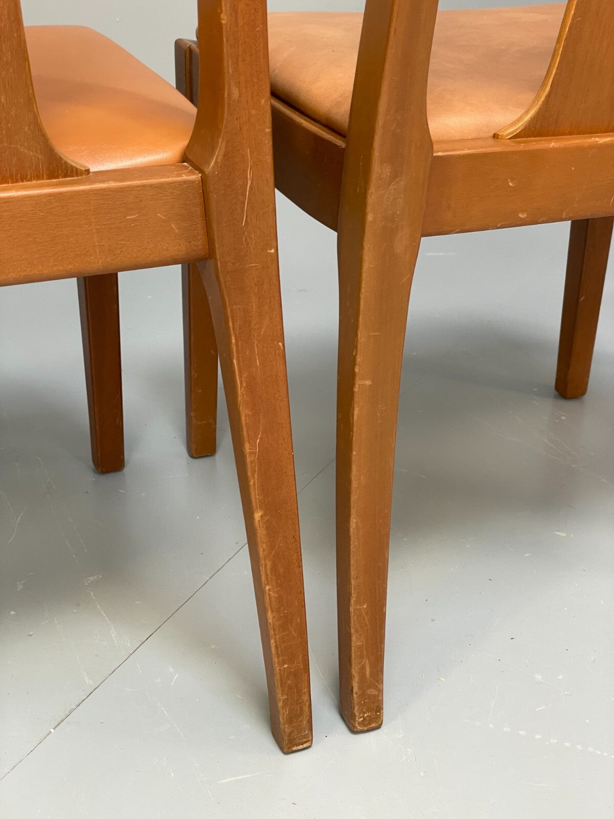 Vintage Nathan Tan Dining Chairs Set Of 4 Vinyl Mahogany 1970s EB9728 MDIN - UKDK FURNITURE