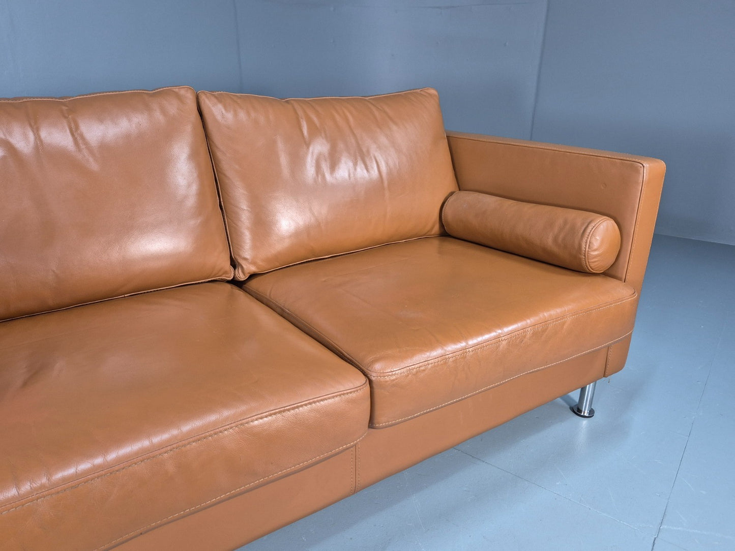 Vintage Tan Leather Two Seater Sofa Danish 1970s Retro Mid Century EB10100 M2SS3