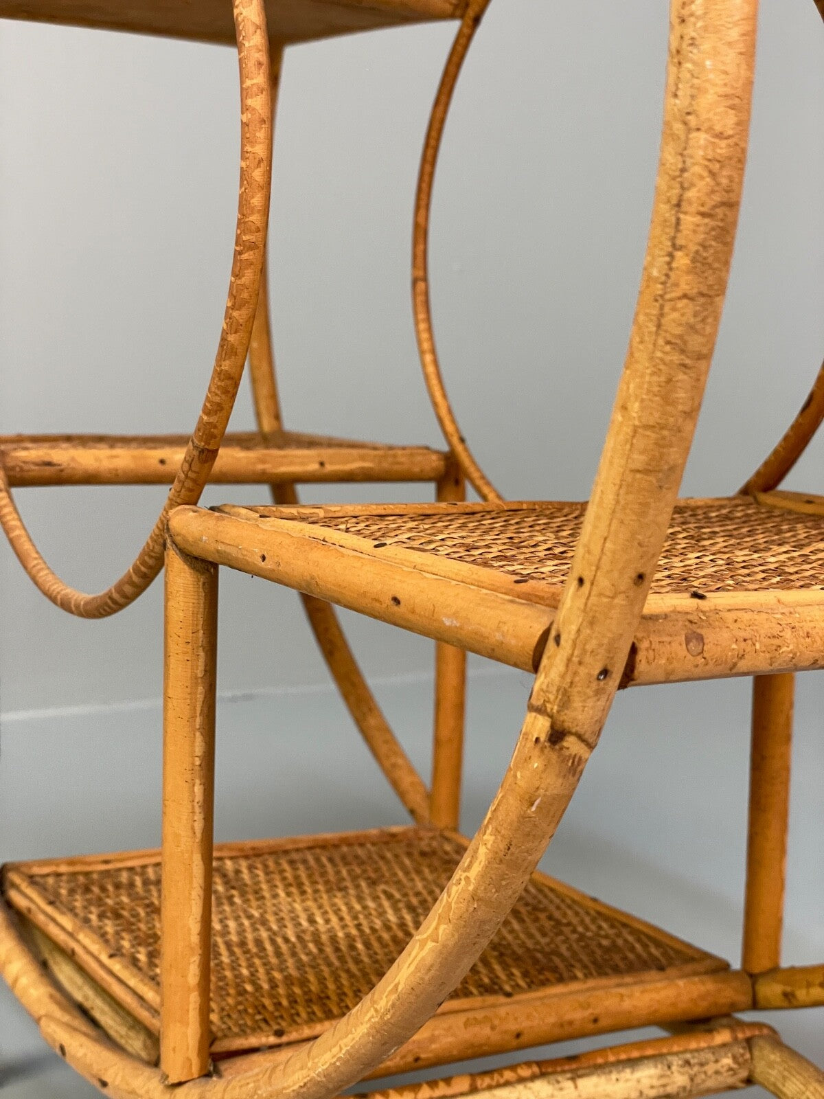 Antique Art Deco Bamboo And Wicker Circular Small Display Shelving EB9737 MWOO - UKDK FURNITURE