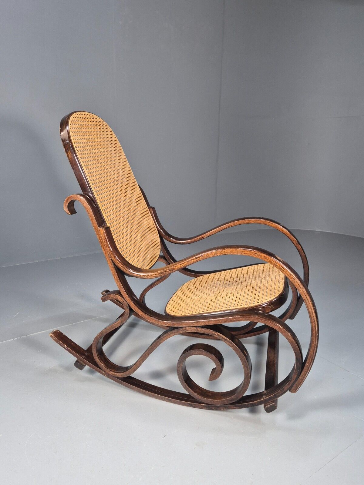 Vintage Rocking Chair Rattan and Bentwood Thonet Style 1970s Retro EB8945 VBER - UKDK FURNITURE