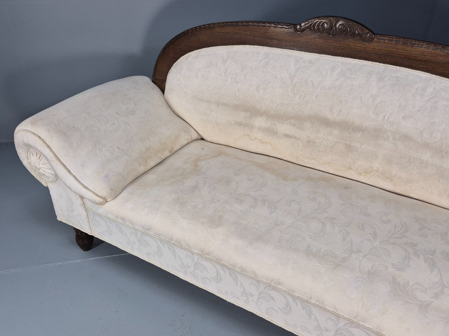 Antique Art Deco Danish Chaise Lounge Off White Mahogany Frame 1930s EB9623 VCHA - UKDK FURNITURE