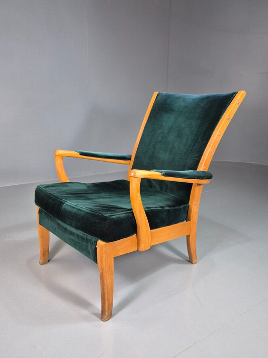 Vintage Lounge Chair Blue Velour Beech Frame PK 755 Retro MCM EB7810 MNOR - UKDK FURNITURE