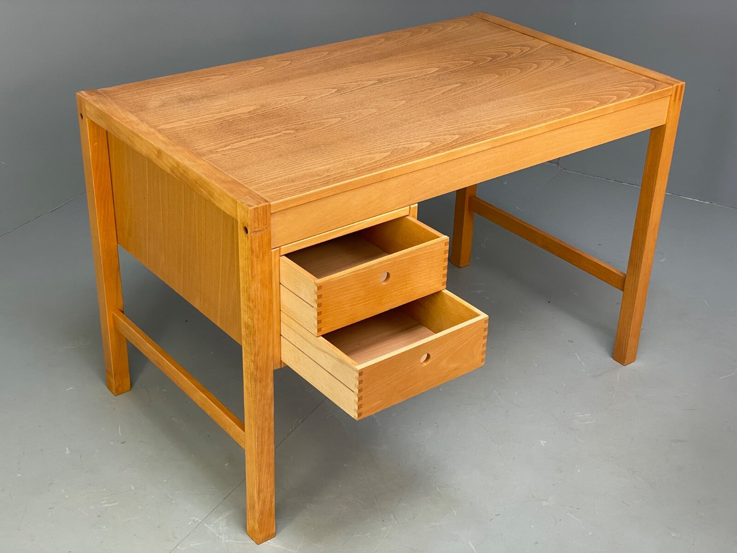 Vintage Danish Beech Desk Compact Exposed Joints Sliding Drawers EB9440 MWOO - UKDK FURNITURE