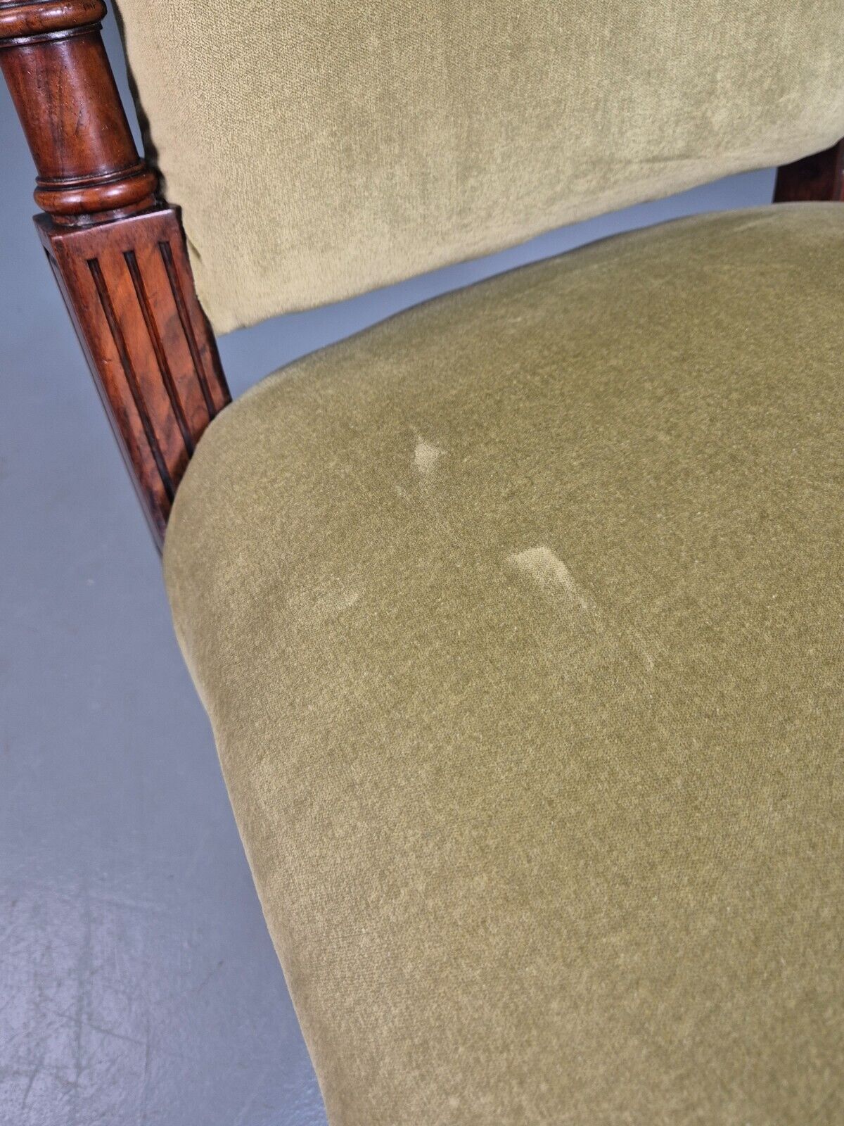Vintage Lounge Chair Green Velour Oak Frame Parlour Suite Edwardian EB8207 VCLO - UKDK FURNITURE