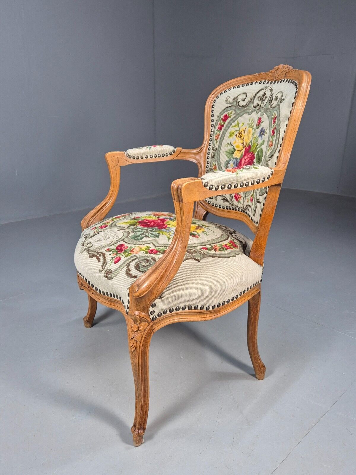 Vintage Danish Fauteuil Chair Embroidery French Antique Style 1963 EB8082 VCAR - UKDK FURNITURE
