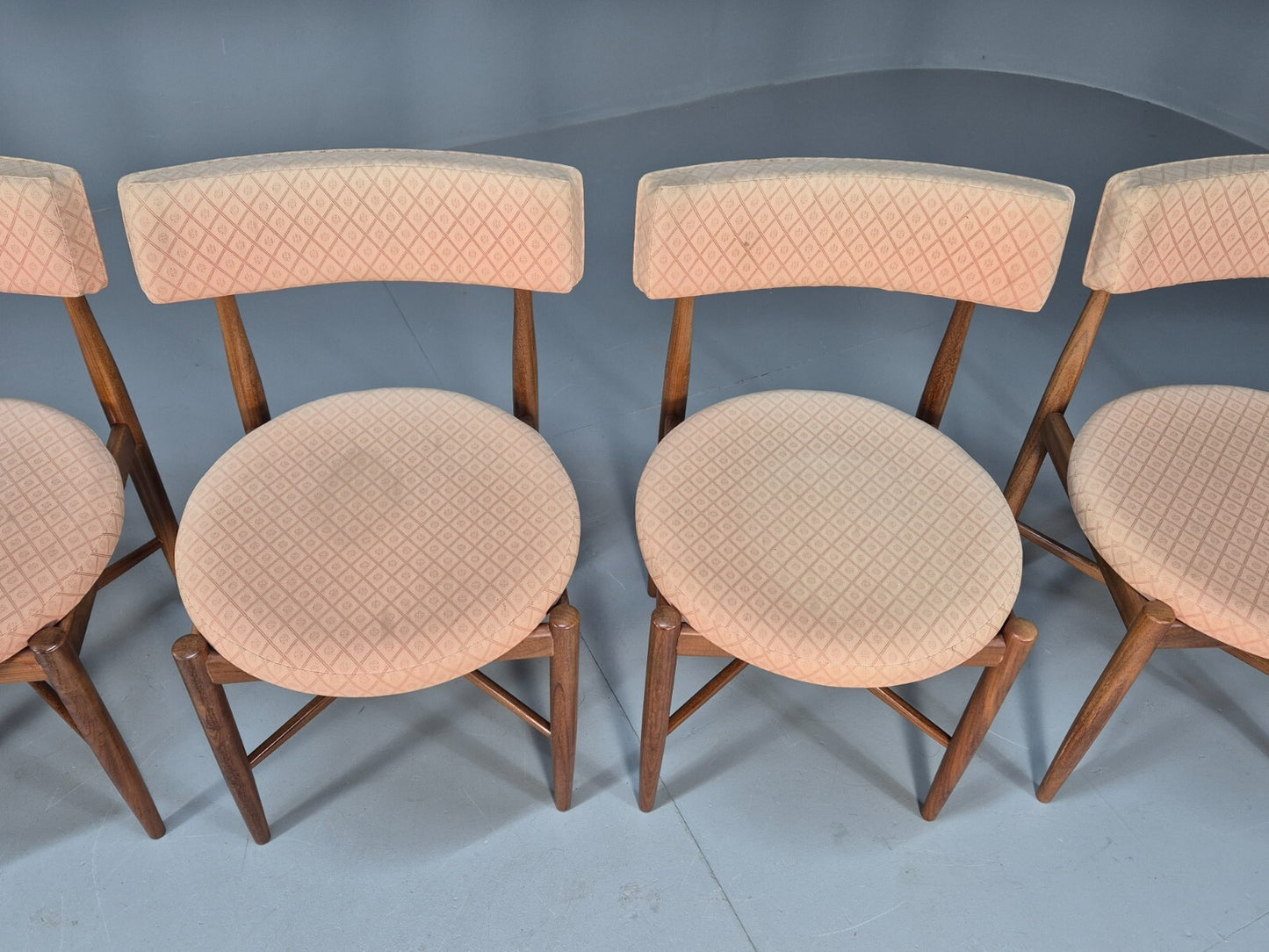 6 G Plan Round Seat Dining Chairs Pink Cotton Upholstery 1970s Retro EB9494 MDIN - UKDK FURNITURE