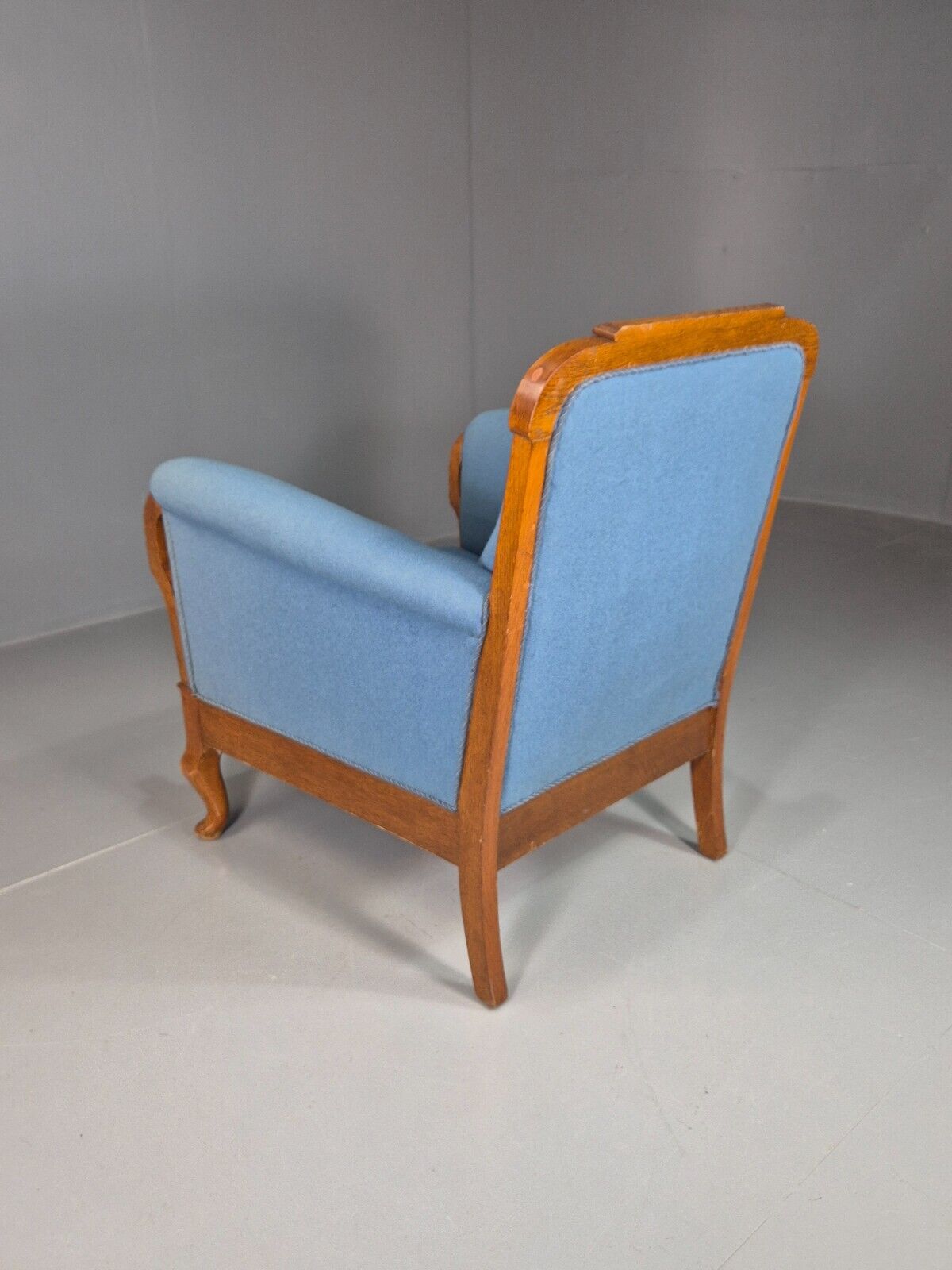 Vintage Danish Lounge Chair Blue Cloth Oak Frame 1900s Antique VCLO EB7813 - UKDK FURNITURE