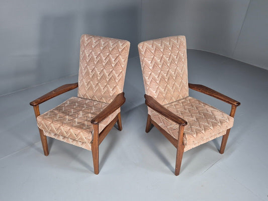 Vintage Parker Knoll Armchairs Pair Deco Pink Fabric Stained Beech EB8866 MCLO - UKDK FURNITURE