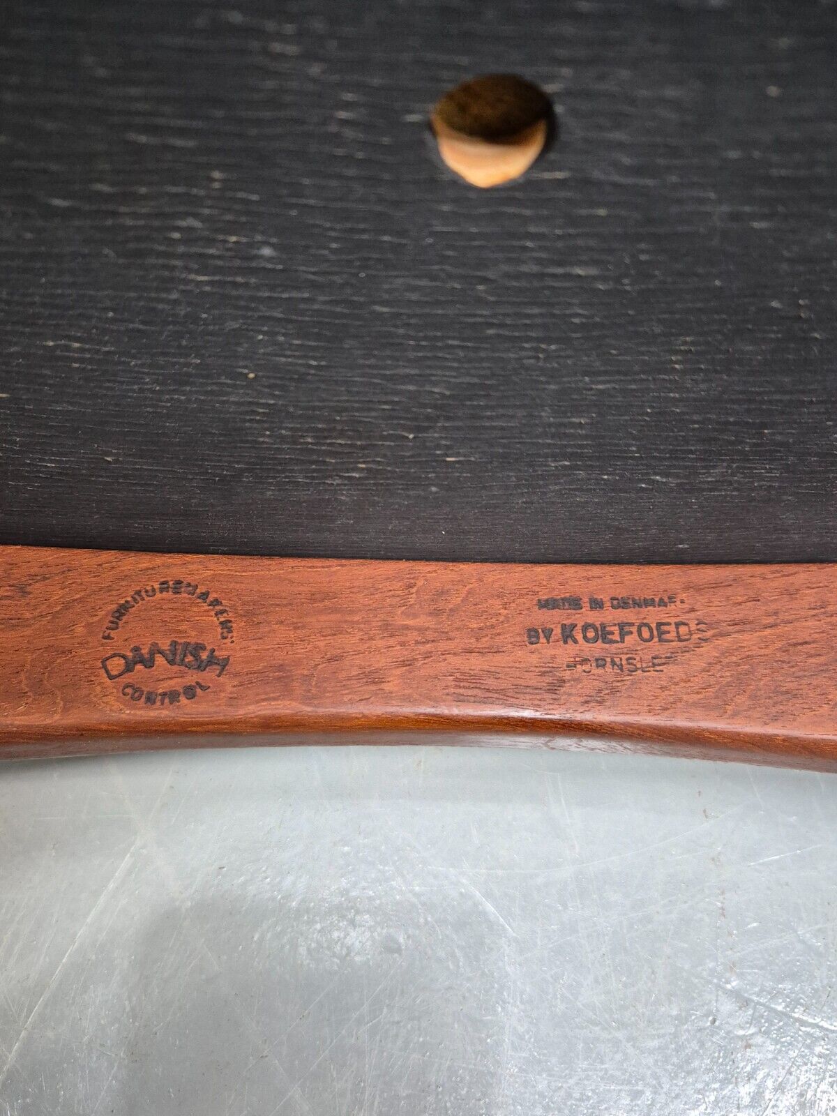 4 Vintage Danish Dining Chairs Black Vinyl Teak Koefoeds Retro MCM EB8433 MDIN - UKDK FURNITURE